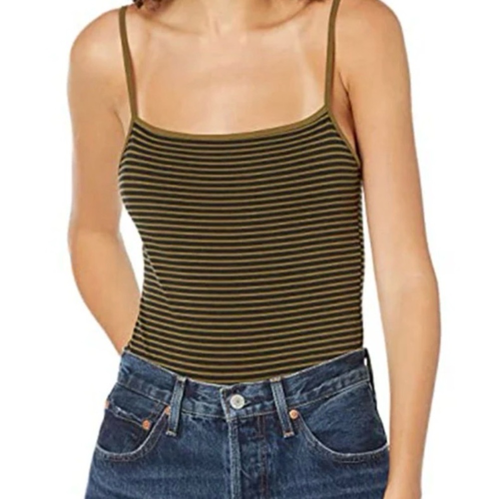 Levi's Olive and Black Striped thong bodysuit Camisole S top shirt fitted logo